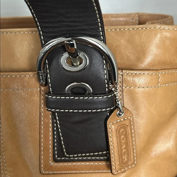 Stylish Tan and dark brown Leather satchel purse Set - Picture 2 of 13